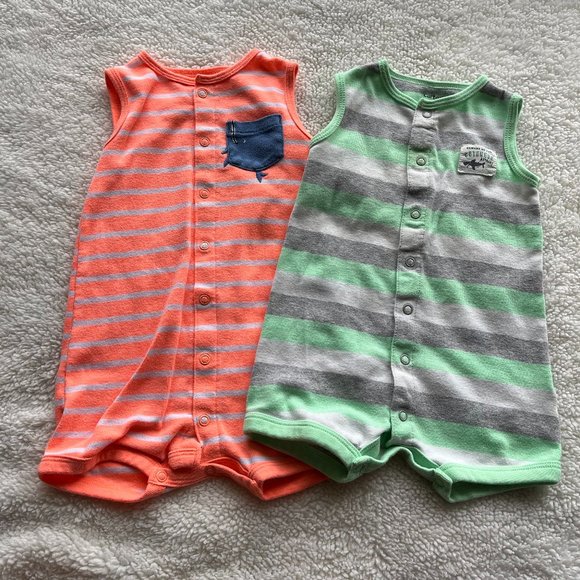 Carter's 2-Piece Sleeveless Bodysuit Bundle Neon Striped Boys 12 Months - Picture 1 of 6